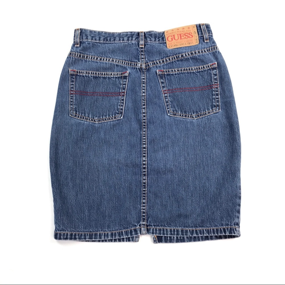 Guess Denim Pencil Skirt Size 26 Front Split - Picture 1 of 4